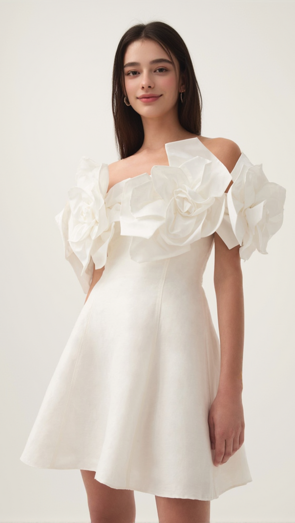 AIIZIE ETTA FLOWER STRAPLESS MINI DRESS IN IVORY - product image