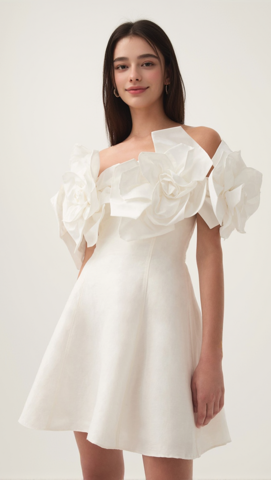 ETTA FLOWER STRAPLESS MINI DRESS IN IVORY