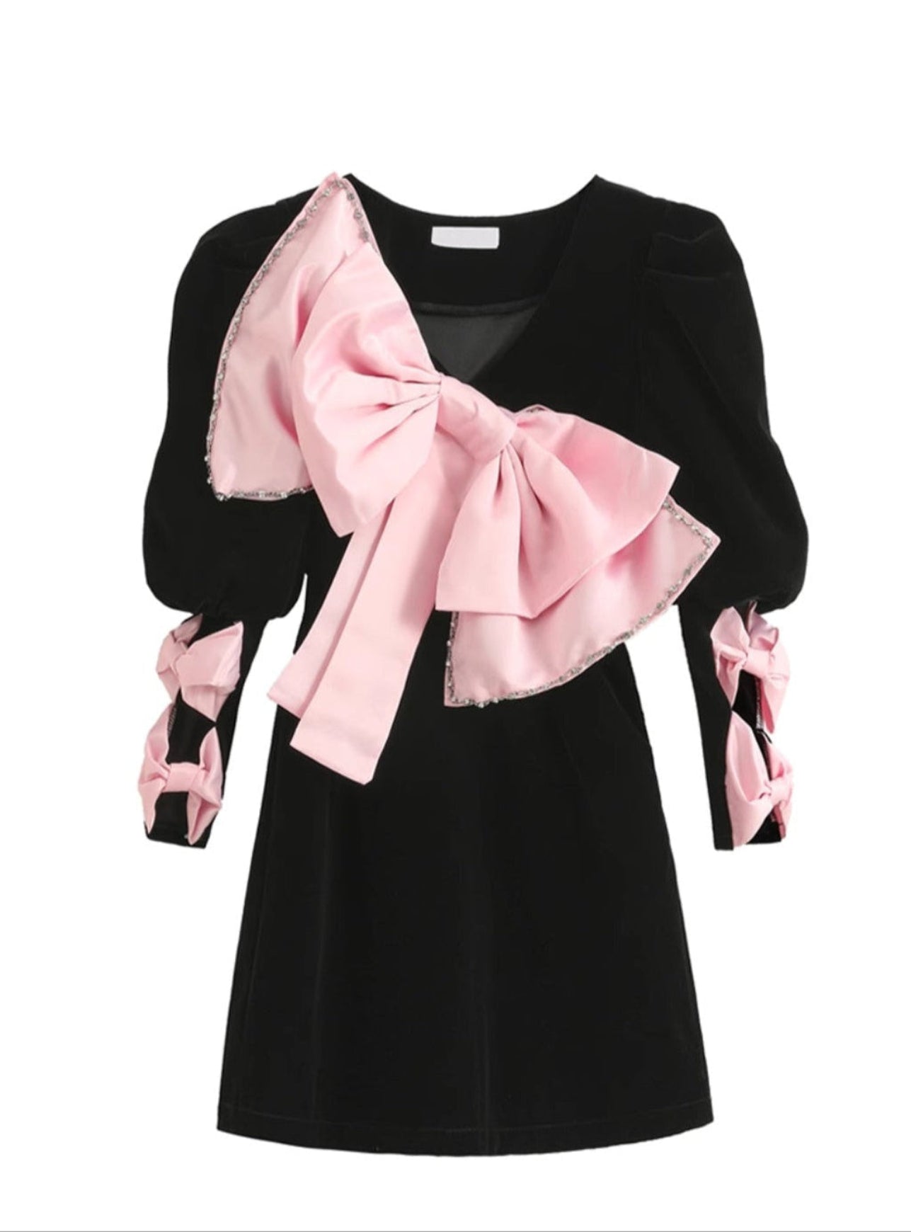 BOW EMBELLISHED MINI DRESS