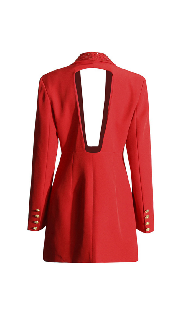 AIIZIE GEORGIA RHINESTONE BUTTON BACKLESS BLAZER IN RED - product image