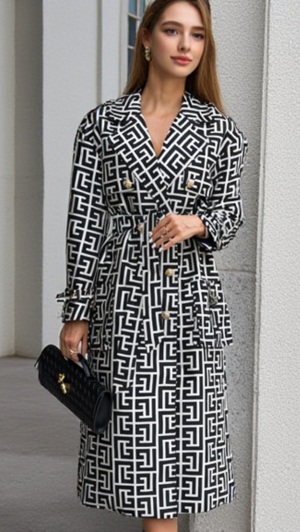 TRENCH NERO CON MONOGRAMMA