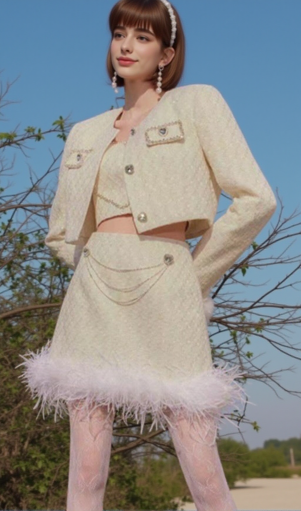 FEDERKURZROCK-ANZUG IN WEISS