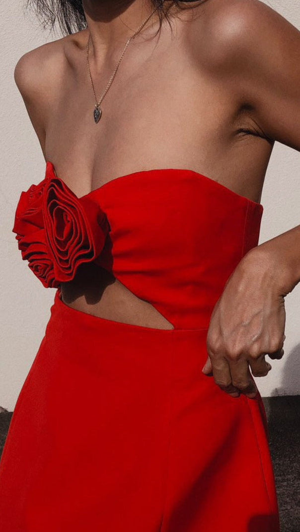 AIIZIE RED STRAPLESS CUTOUT MINI DRESS - product image