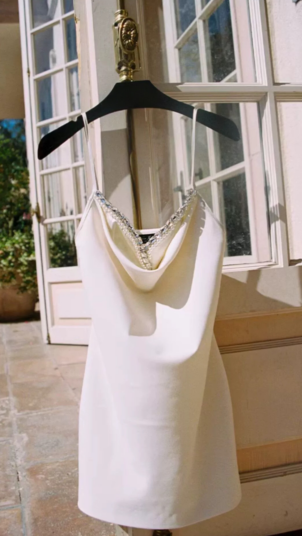 AIIZIE CRYSTAL CAMISOLE MINI DRESS IN WHITE - product image