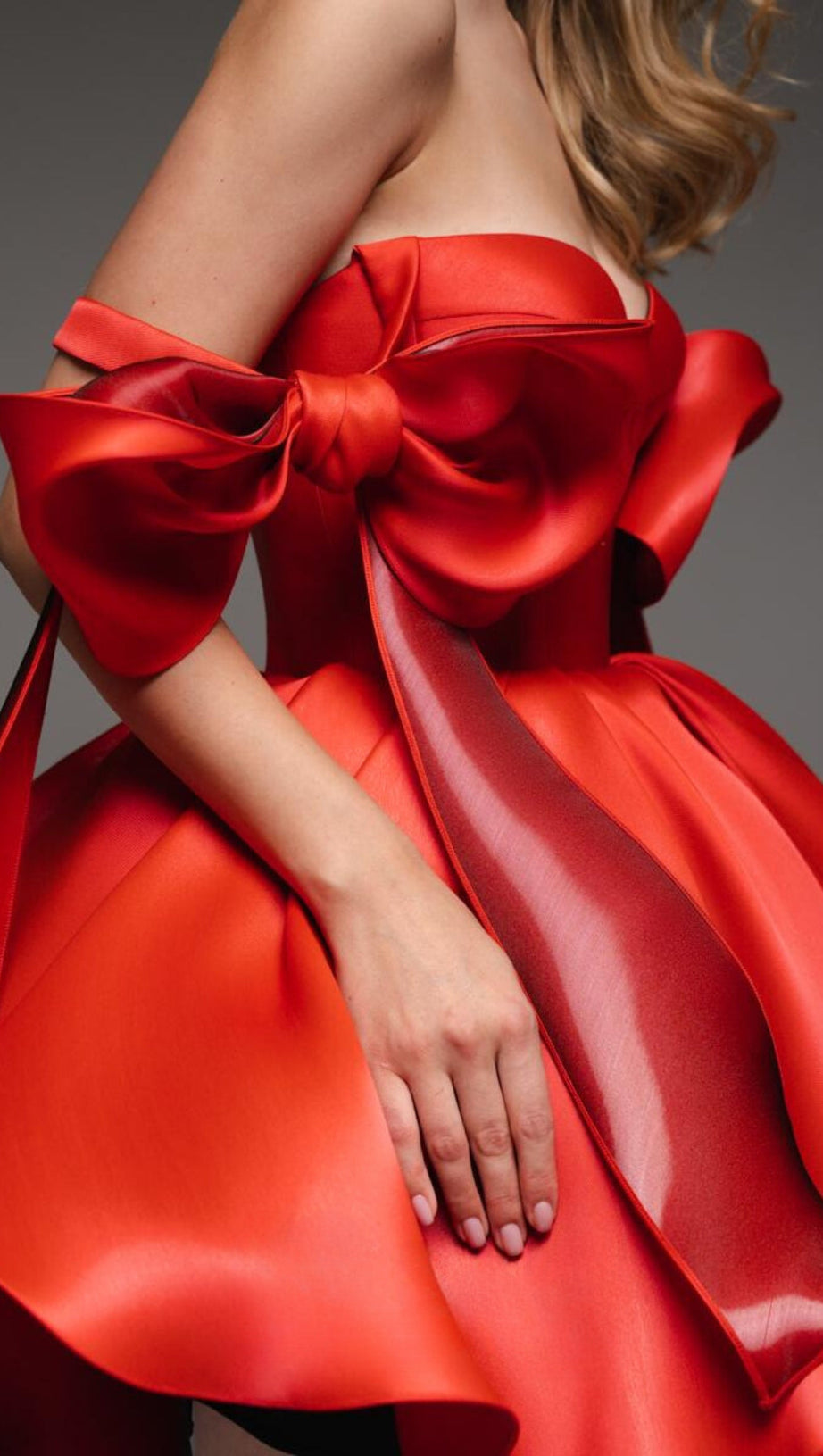 RED BOW PUFFY MINI DRESS