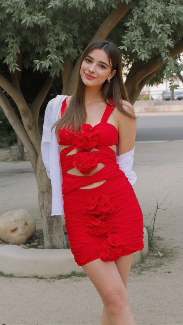 AIIZIE RED 3D FLOWER ONE PIECE SWIMSUIT AND SKIRT - product image