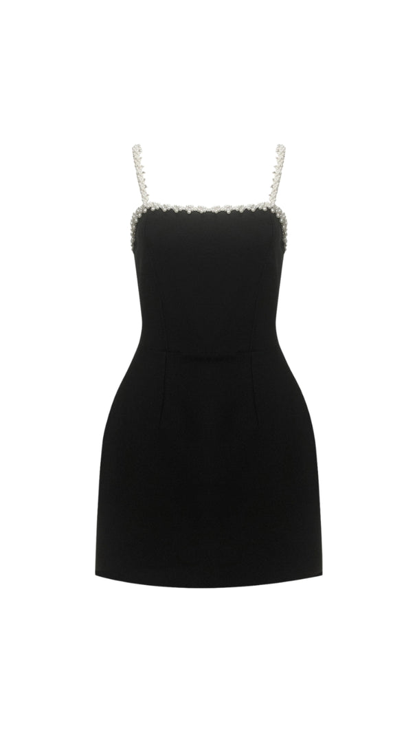 AIIZIE PEARL EMBELLISHED STRAP MINI DRESS IN BLACK - product image