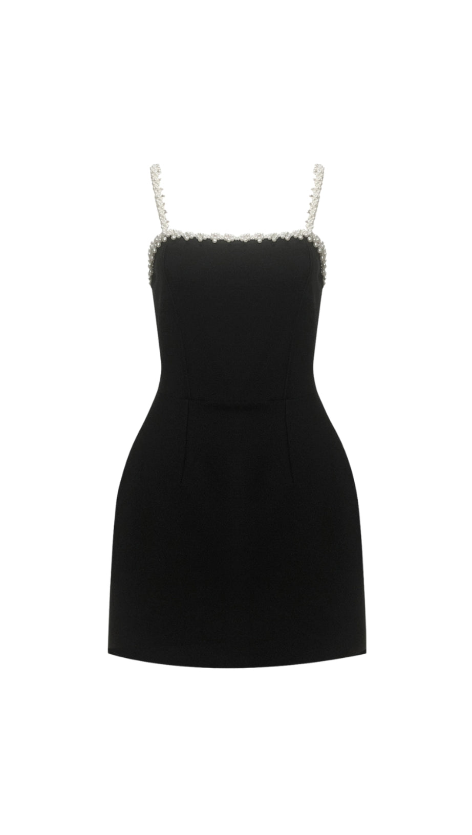 PEARL EMBELLISHED STRAP MINI DRESS IN BLACK