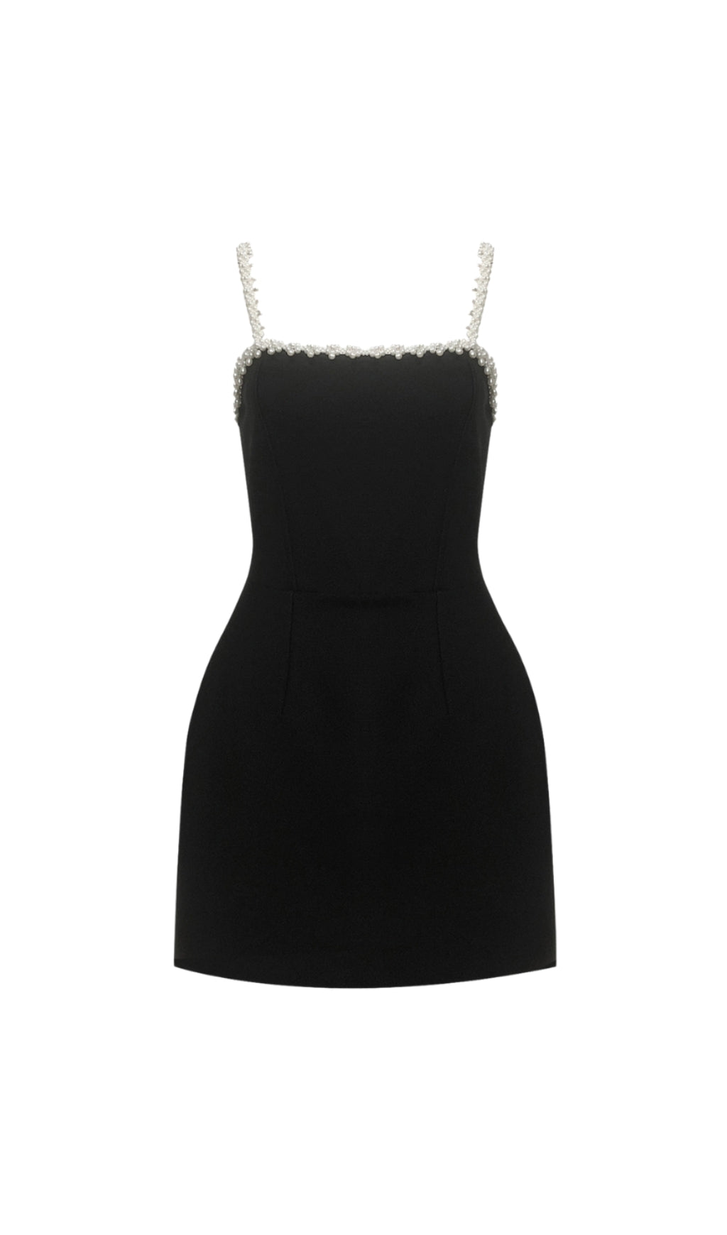 PEARL EMBELLISHED STRAP MINI DRESS IN BLACK
