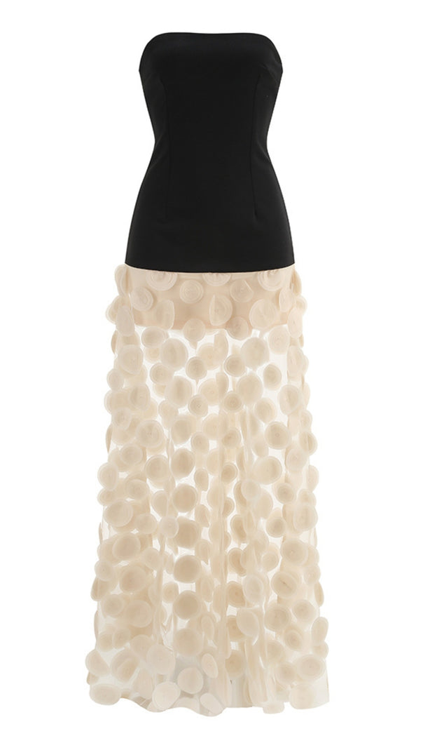 AIIZIE STRAPLESS A LINE MAXI DRESS BLACK IVORY - product image