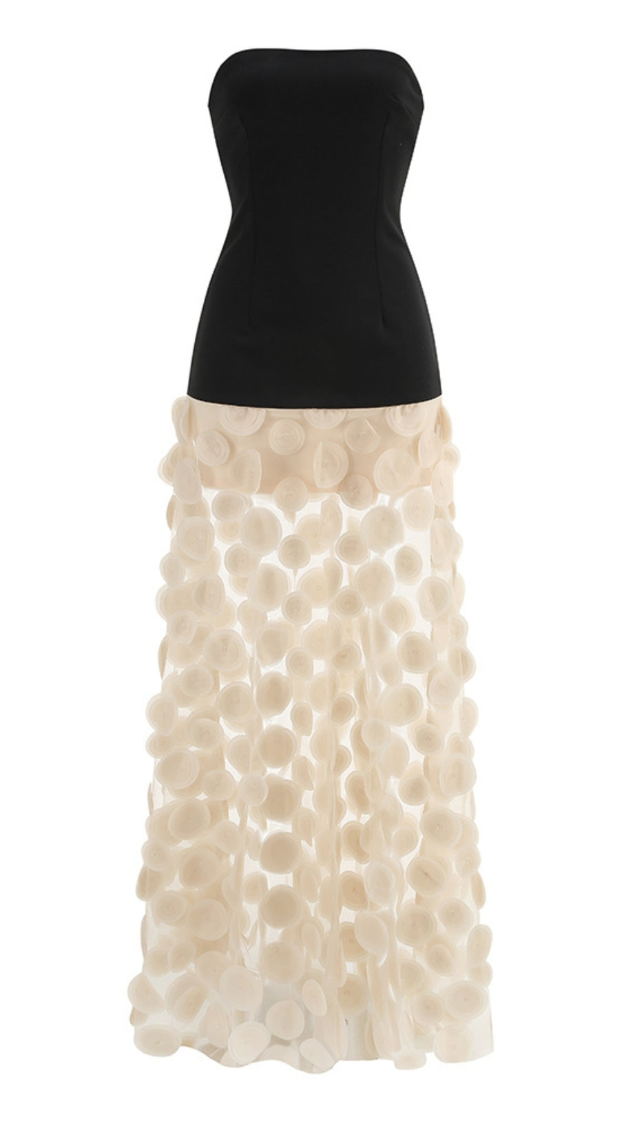Trägerloses Maxikleid in A-Linie Schwarz Elfenbein