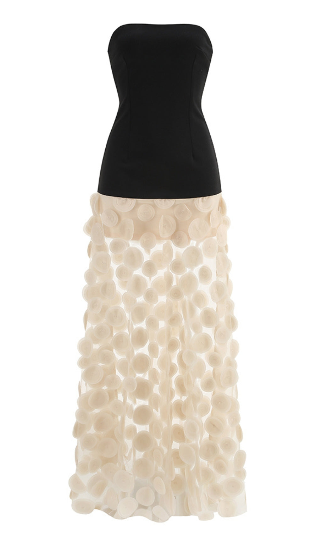 Trägerloses Maxikleid in A-Linie Schwarz Elfenbein