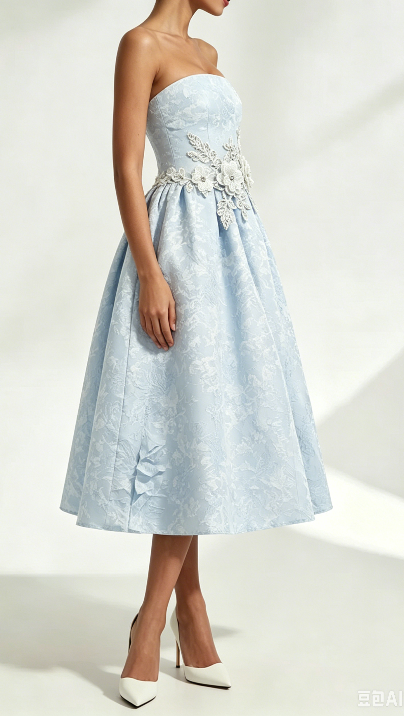 Lace Embroidery Saoirse Midi Dress - Blue