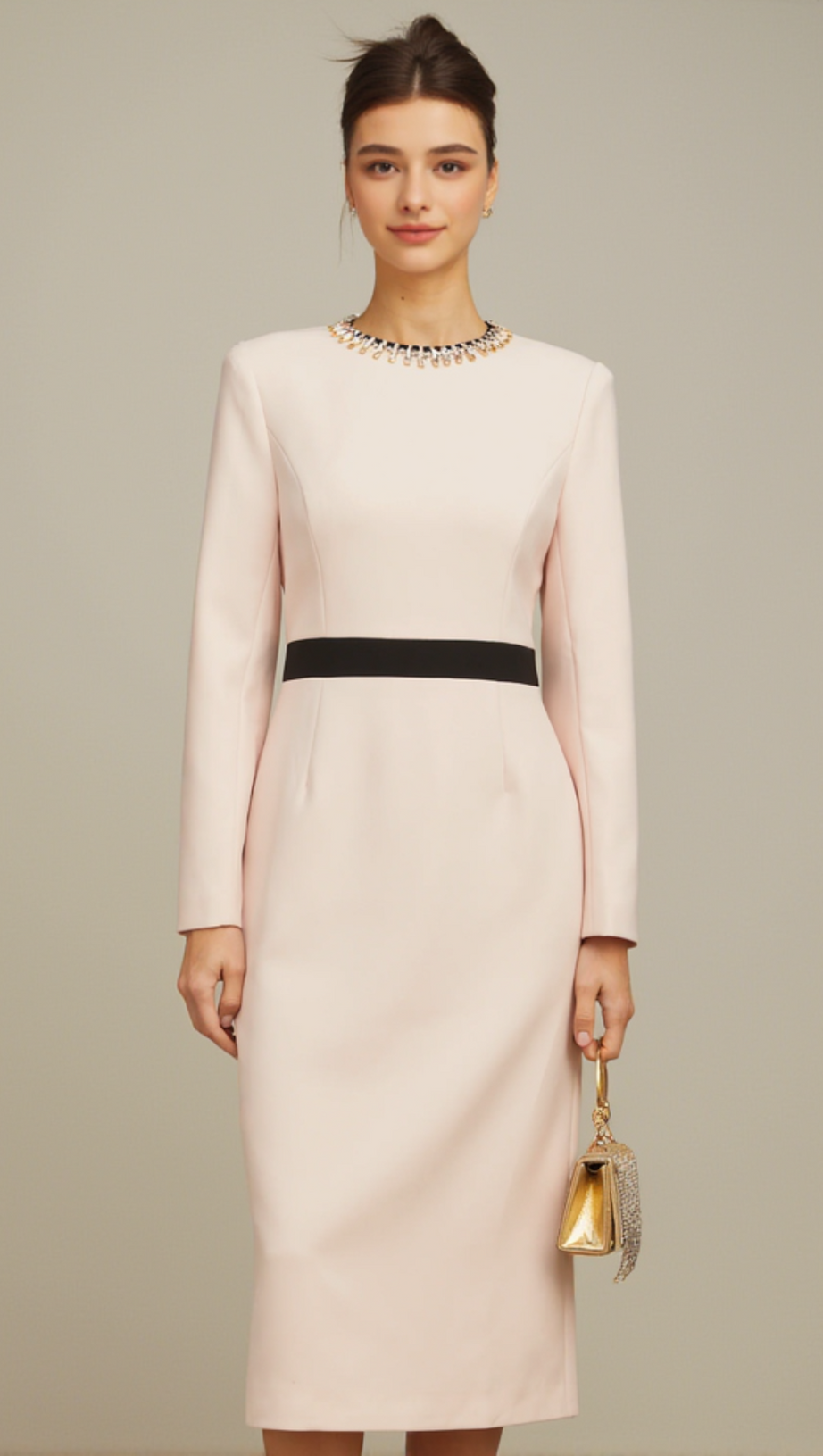 DIAMOND-EMBELLISHED SHEATH MAXI DRESS IN PINK