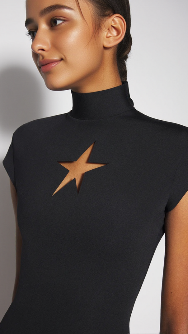 AIIZIE STAR CUT-OUT BODYCON MINI DRESS IN BLACK - product image