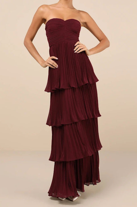 STRAPLESS TIERED MAXI DRESS IN PLUM PURPLE