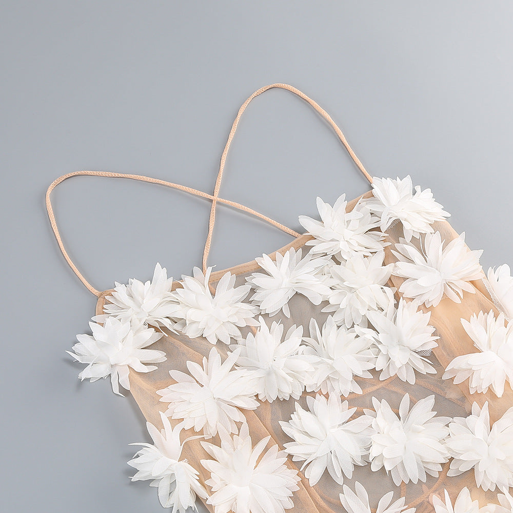 AIIZIE FLOWER EMBELLISHED MINI DRESS IN WHITE - product image