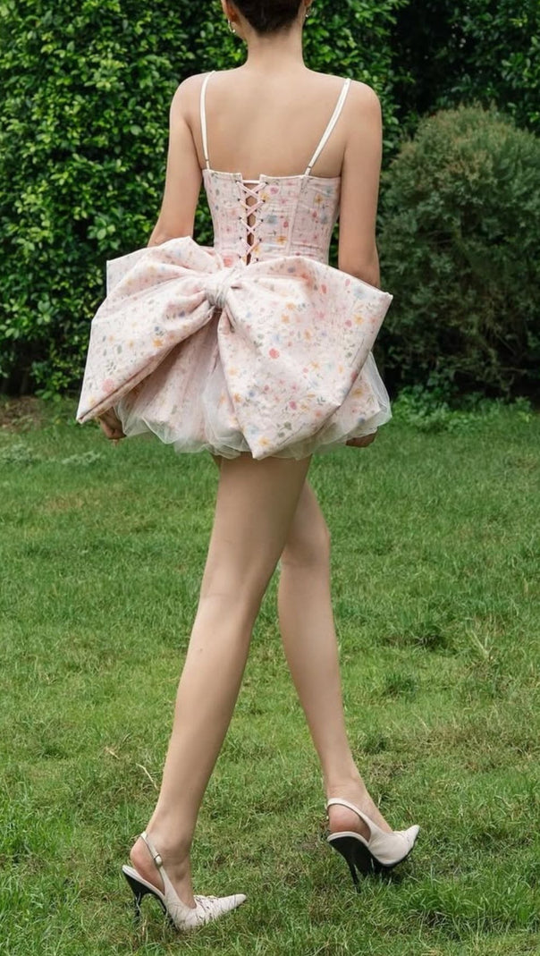 AIIZIE Jaylene Whimsical Floral Corset Mini Dress with Bow Back Detail - product image