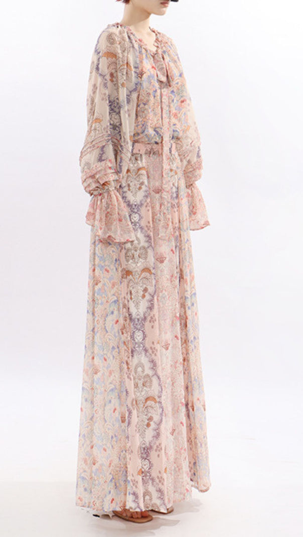 AIIZIE Jawahir Boho Chic Printed Long Sleeve Maxi Two-Piece Set - Effortless Elegance - product image
