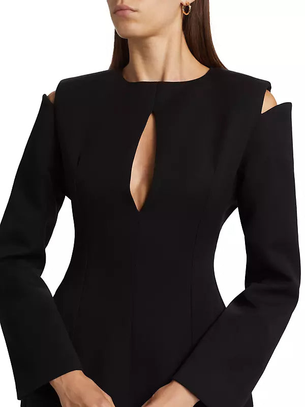 HALSTON CUT-OUT COLD-SHOULDER MINI DRESS IN BLACK