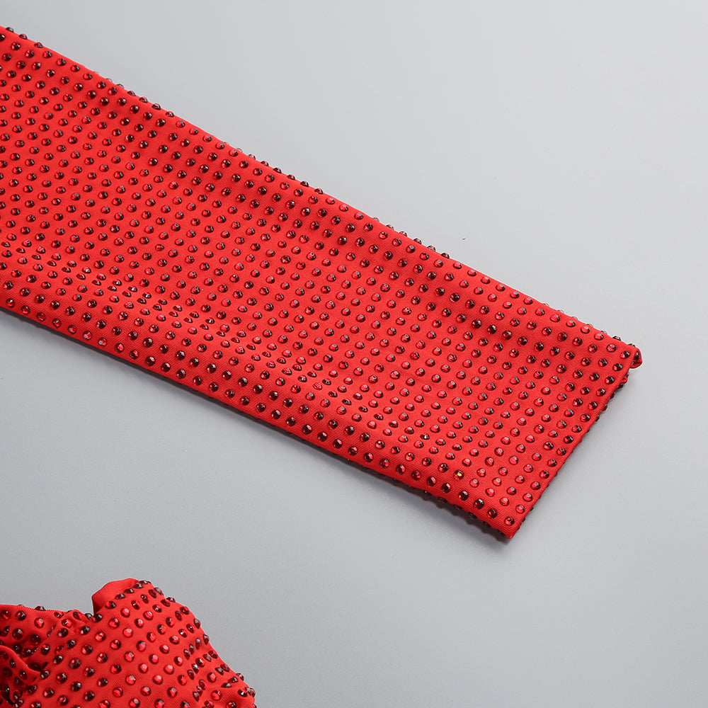 Rotes Maxikleid mit One-Shoulder-Ausschnitt, heißem Diamant-Hohlraum und unregelmäßigem Schlitz 