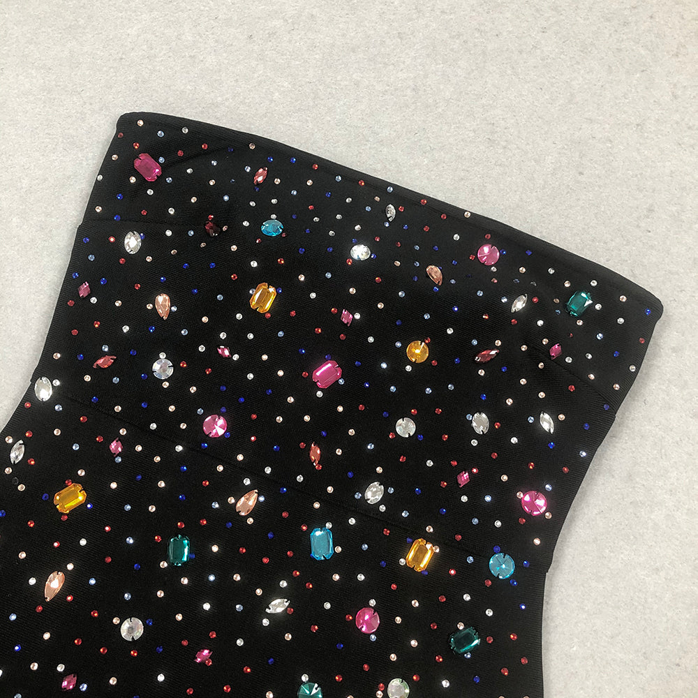 AIIZIE MULTICOLOR-CRYSTAL EMBELLISHED BLACK STRAPLESS MINI DRESS - product image