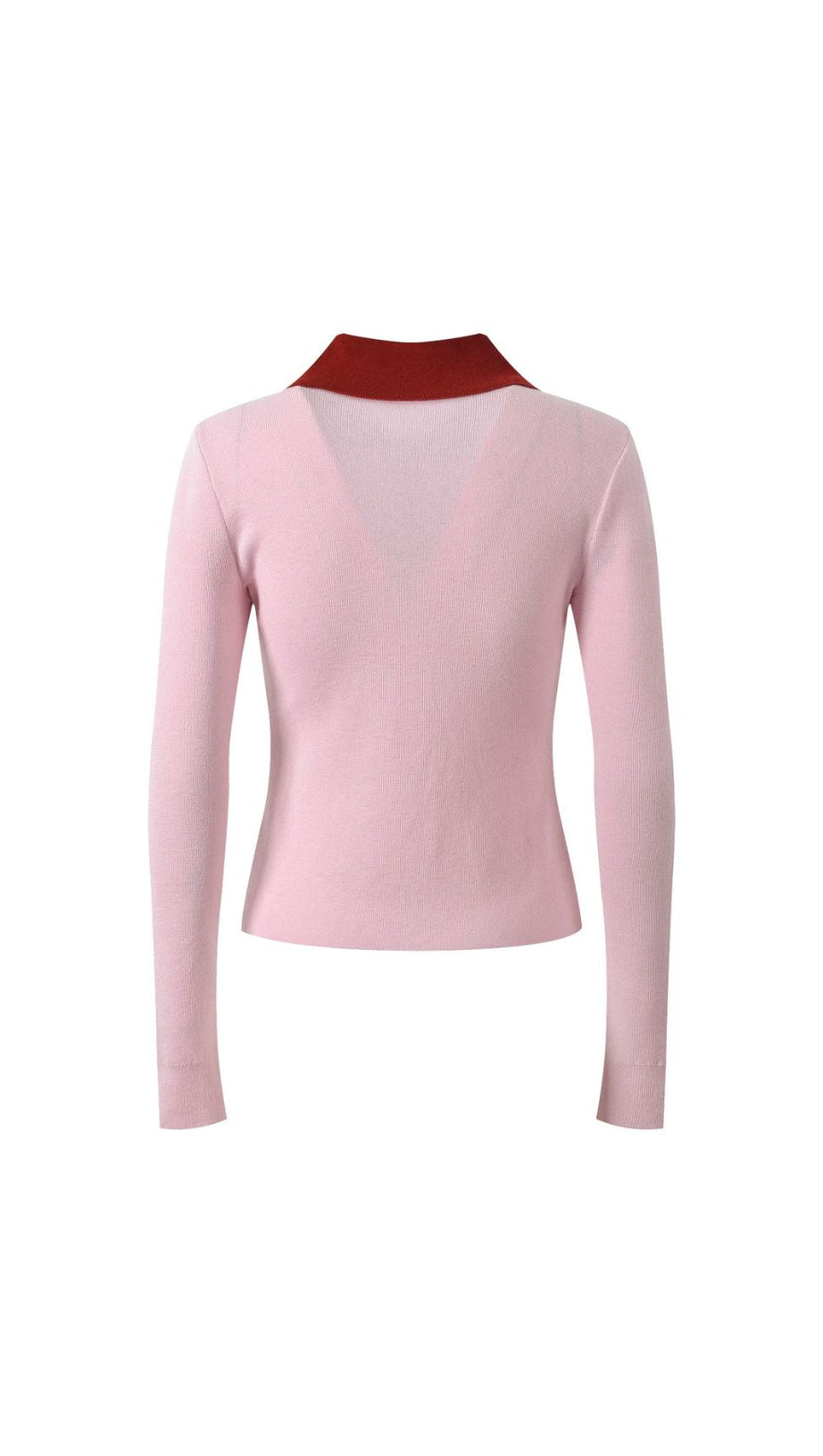 HAIDE WOMEN'S CHIC CONTRAST COLLAR LONG SLEEVE KNIT POLO TOP