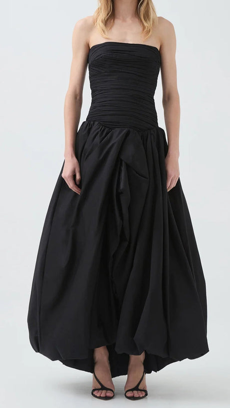 NANCY BUBBLE HEM MAXI DRESS IN BLACK