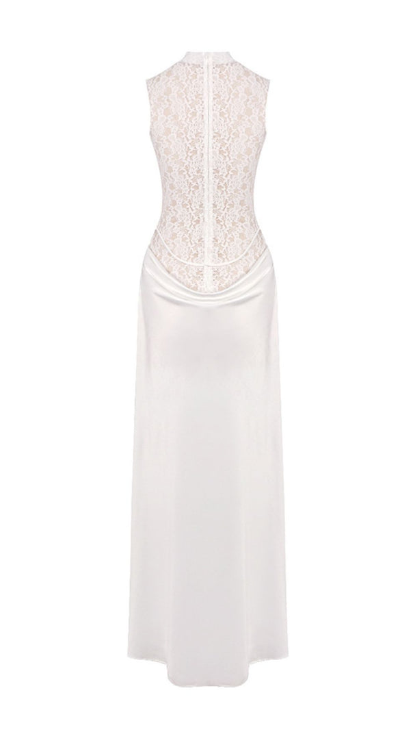 Jazmín Ethereal White Lace & Satin Maxi Dress - Modern Bridal, Gala & Special Occasion Gown