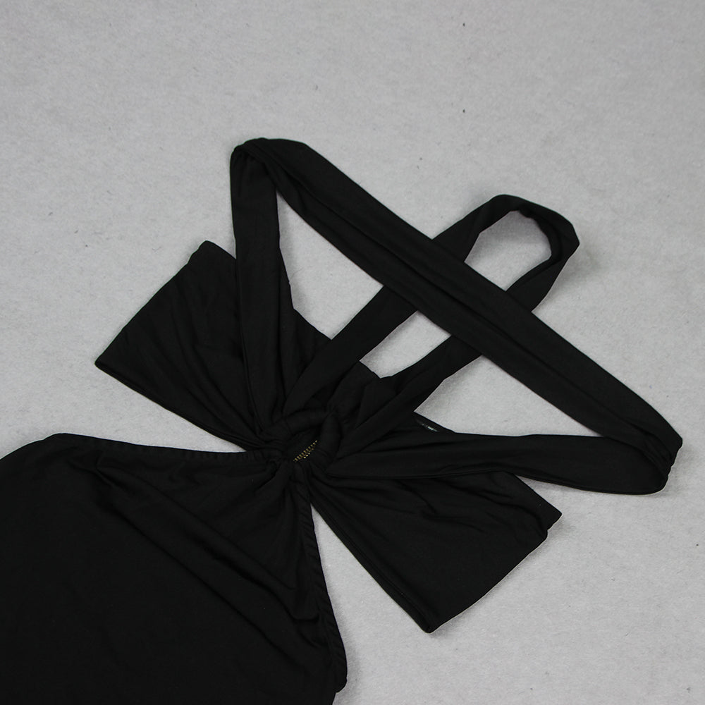 AIIZIE BLACK CUTOUT HALTER BANDAGE MAXI DRESS - product image