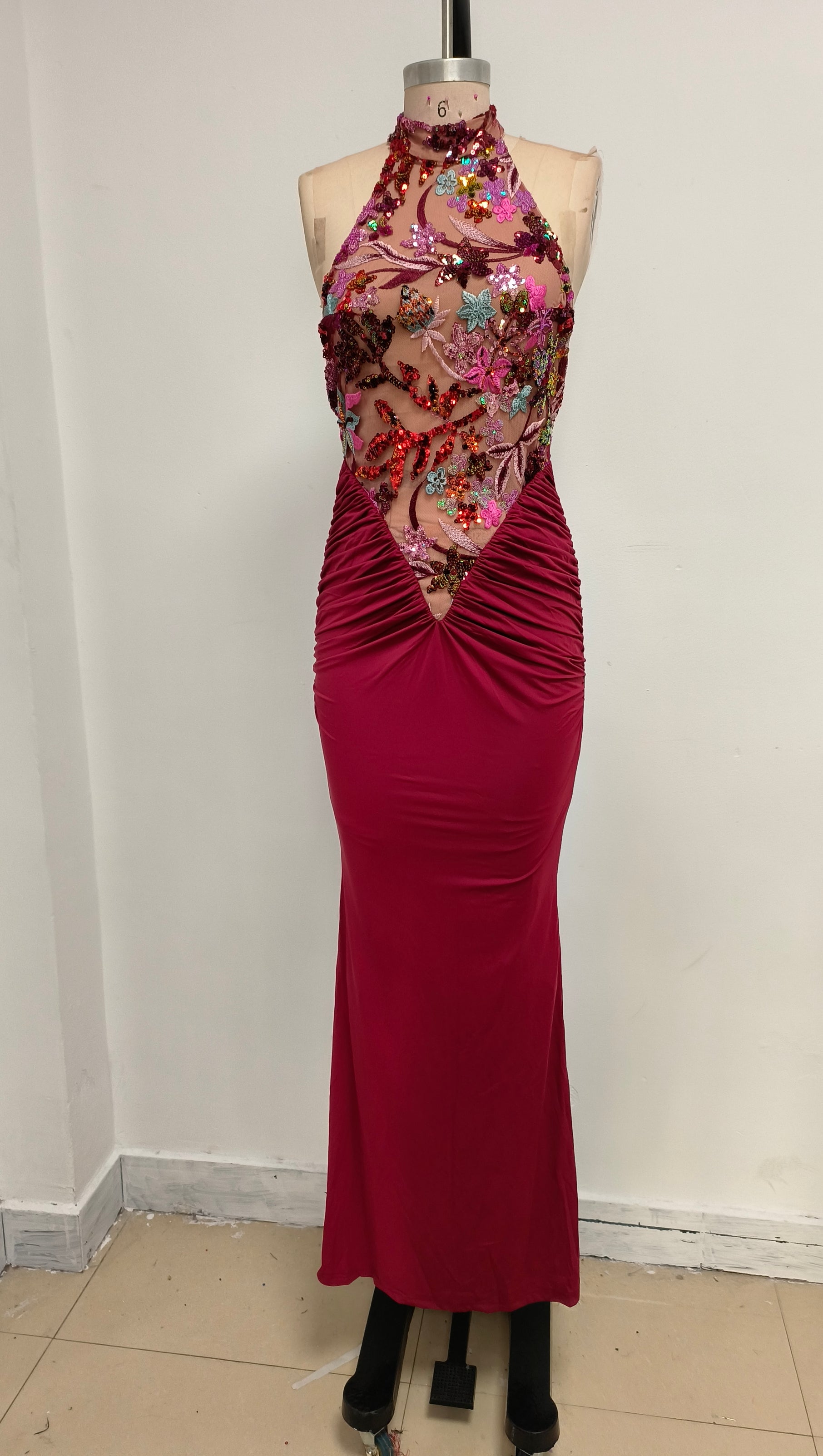 AIIZIE HALTER NECK PEACOCK RED FISHTAIL SKIRT - product image