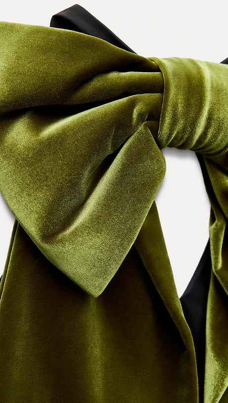 VELVET BOW MINI DRESS IN BLACK