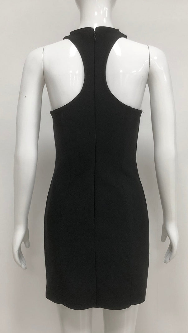 SLEEVELESS COLLARLESS BANDAGE MINI DRESS IN BLACK