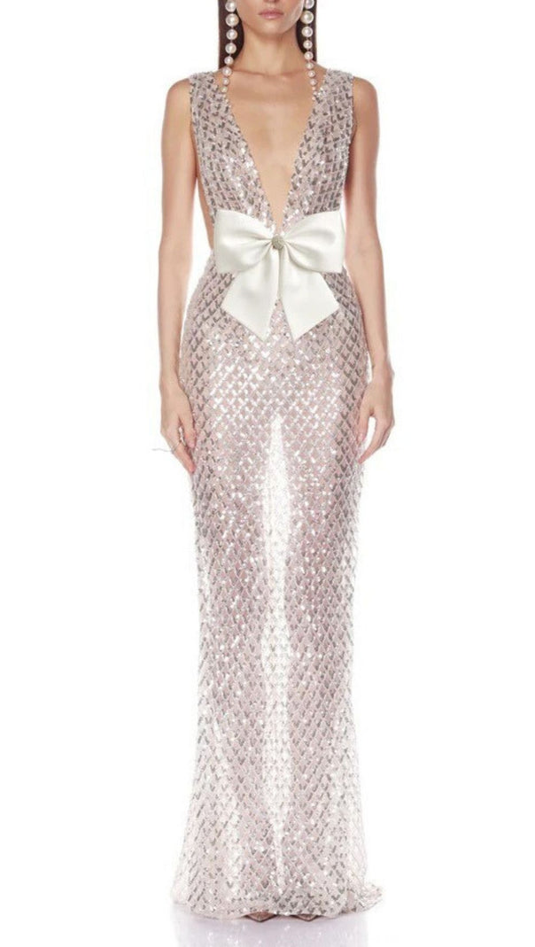 AIIZIE Jocelin Dazzling Sequin Maxi Gown with Statement Satin Bow - product image