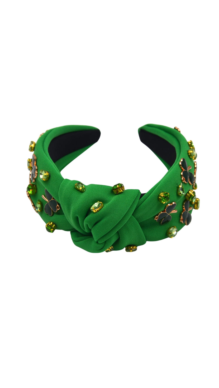 Schwarzes Kleeblatt-Stirnband mit Diamantbesatz