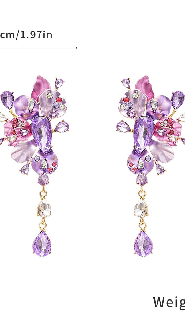 AIIZIE Luxe Lavender & Blush Crystal Floral Statement Drop Earrings - product image