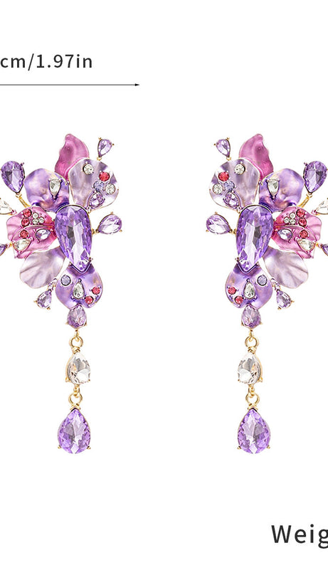 Luxe Lavender & Blush Crystal Floral Statement Drop Earrings