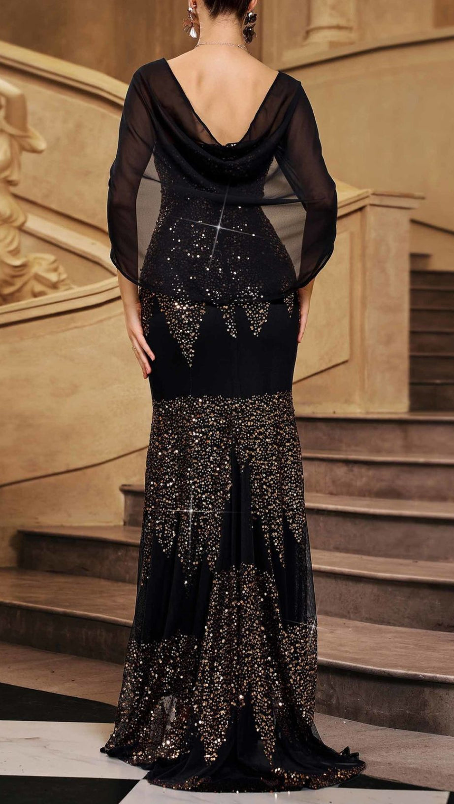 Irisa Glamour Sequin Maxi Dress | V-Neck & High Slit Evening Gown