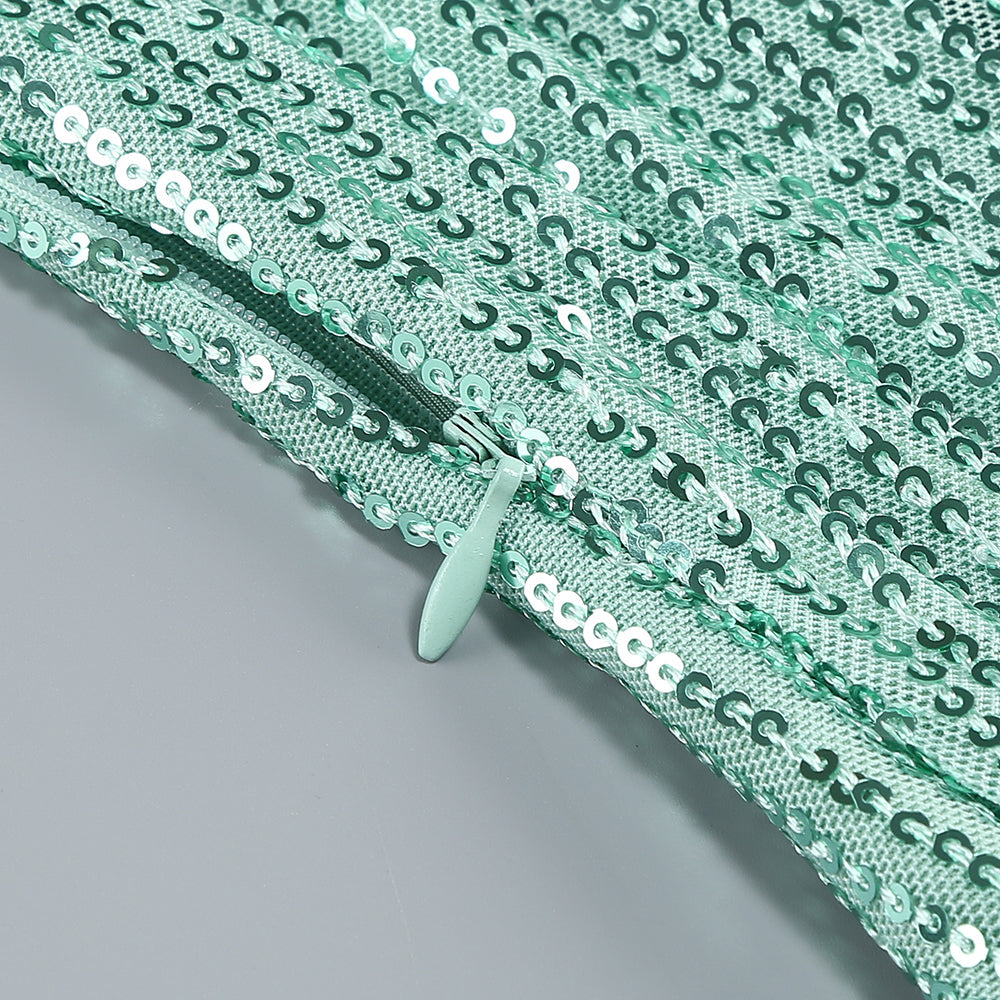 ABITO LUNGO CON SPACCO ALTO E RUCHES DI PAILLETTES VERDE