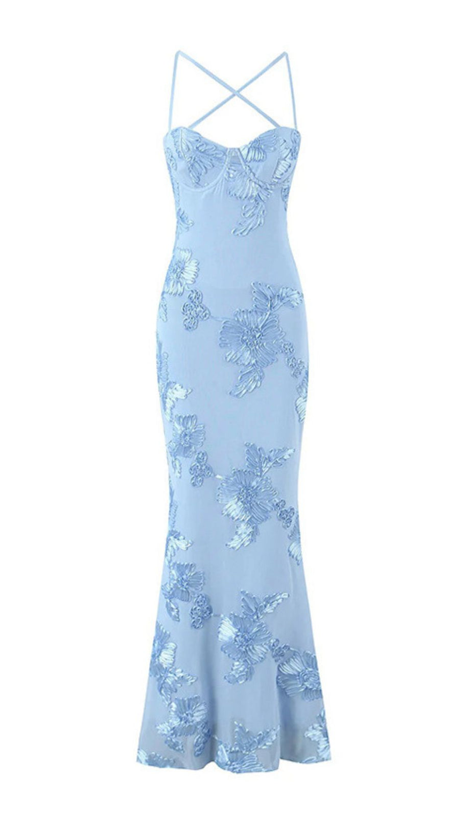 Jaleh Enchanting Blue Floral Backless Maxi Gown - Elegant Evening & Wedding Guest Dress