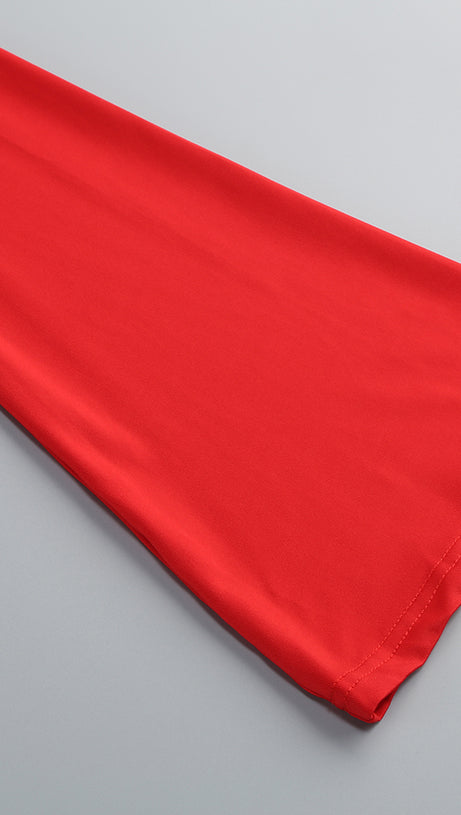 SLANT COLLAR HIGH WAIST SLIM LONG SKIRT RED SUIT