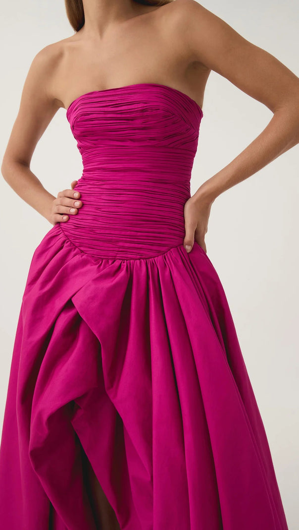 AIIZIE NANCY BUBBLE HEM MAXI DRESS IN ROSE RED - product image