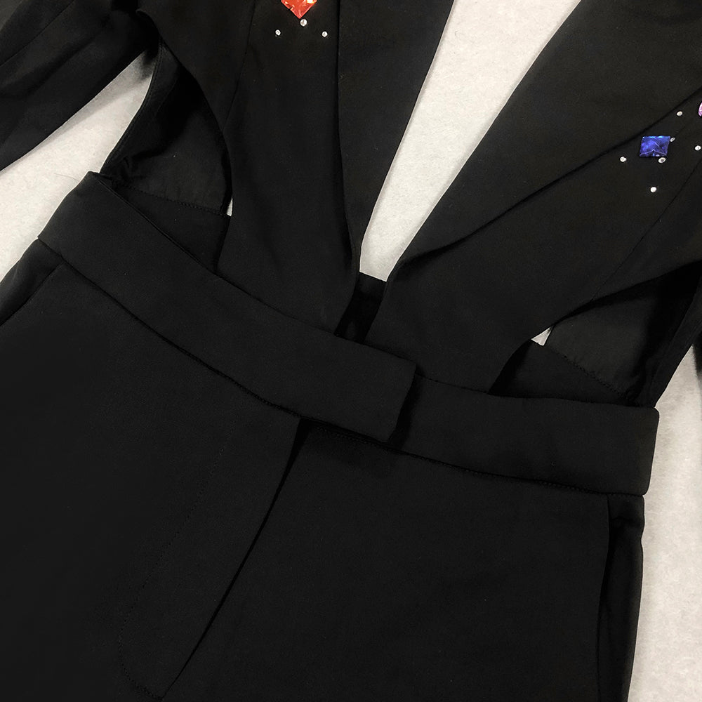 AIIZIE DIAMOND BLAZER JUMPSUIT IN BLACK - product image