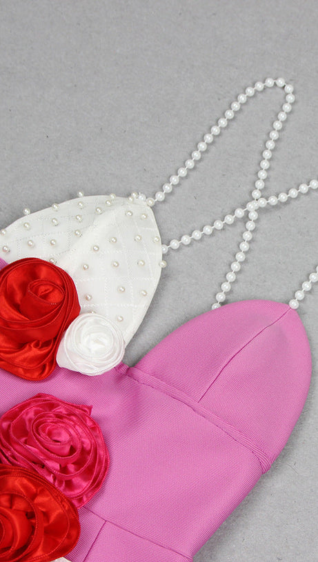 Jovanna Lavender Pearl & 3D Rose Mini Dress - Chic Party Glamour