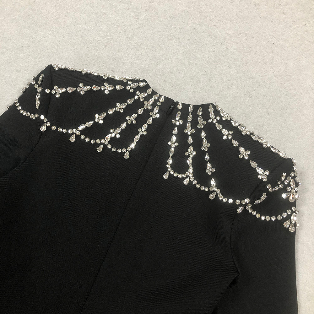 AIIZIE CRYSTAL-EMBELLISHED BLACK LONG SLEEVE MAXI DRESS - product image