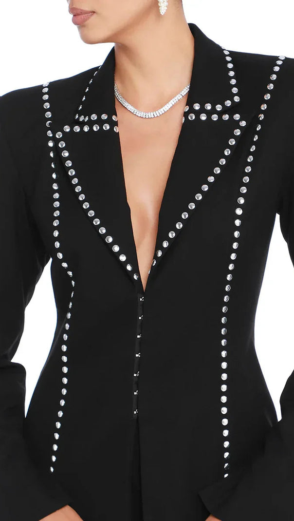 AIIZIE DEBORAH BLACK SCARF-DETAILED WOOL CREPE BLAZER SET - product image