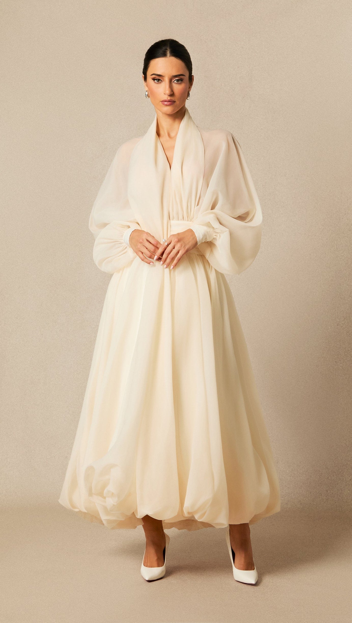 Lilly Deep V Neck Puff Sleeve Maxi Dress