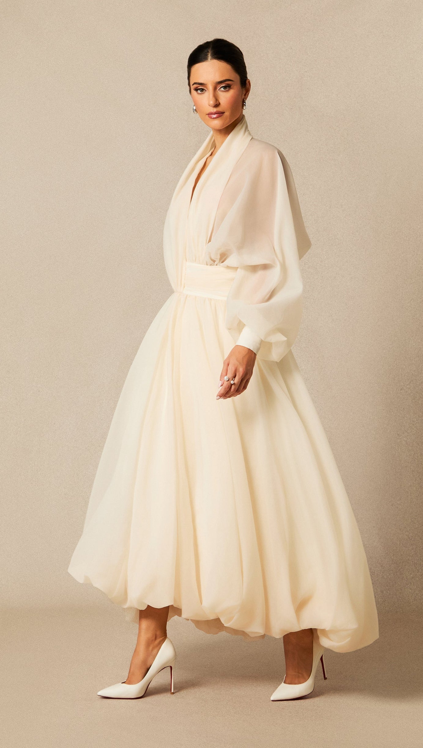 Lilly Deep V Neck Puff Sleeve Maxi Dress