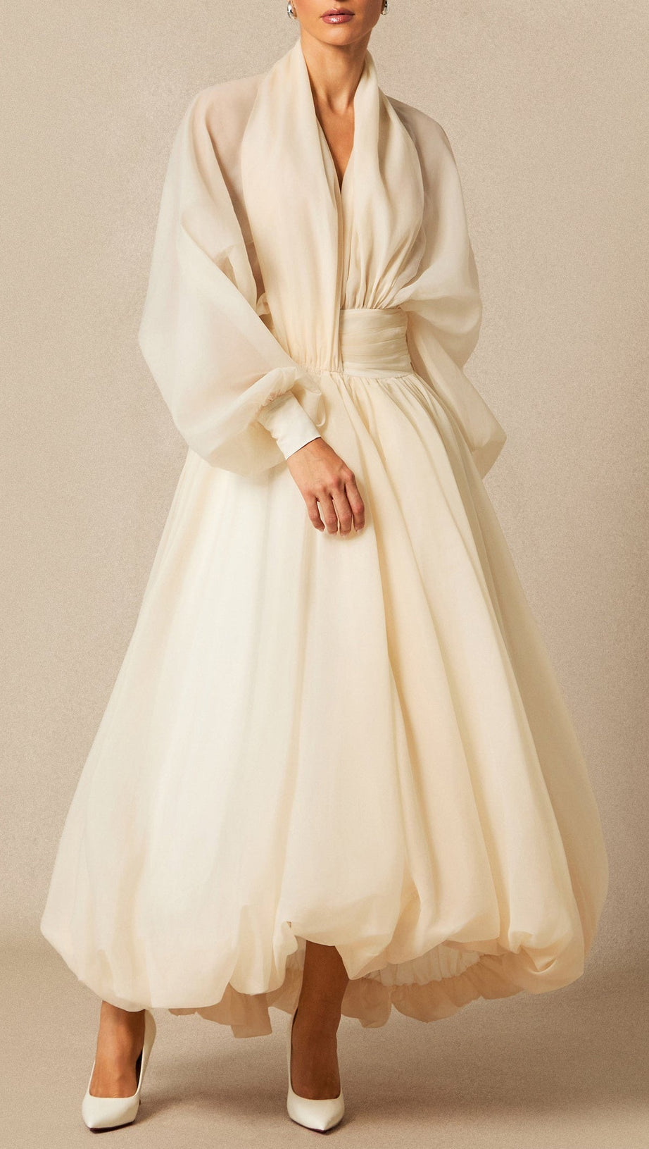 Lilly Deep V Neck Puff Sleeve Maxi Dress
