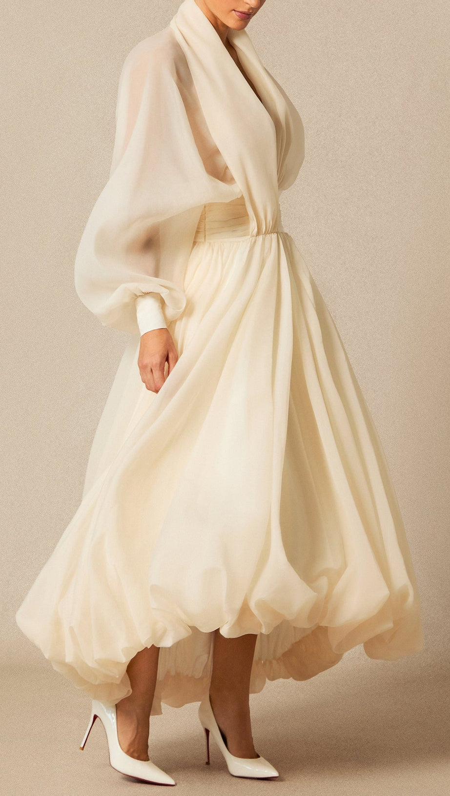 Lilly Deep V Neck Puff Sleeve Maxi Dress